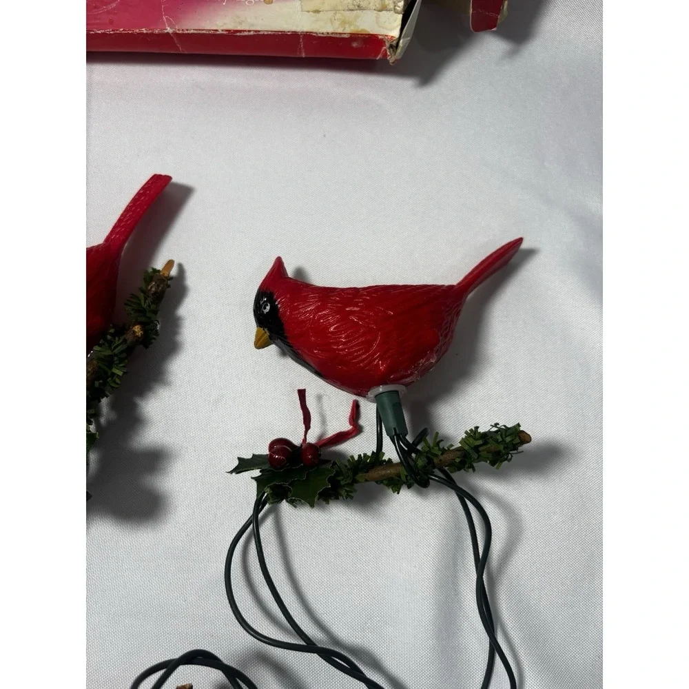 ❤️Vtg Red Cardinal Christmas Blow Mold Holiday Lights Indoor String Of‎ 5 In Box